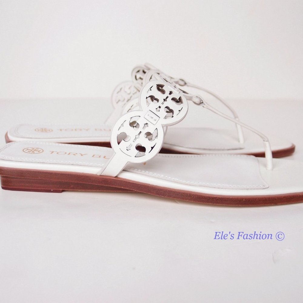 NIB Tory Burch Tiny Miller Logo Leather Thong Sandal Ivory US 7 8 8.5 9 9.5 10 - Picture 9 of 16